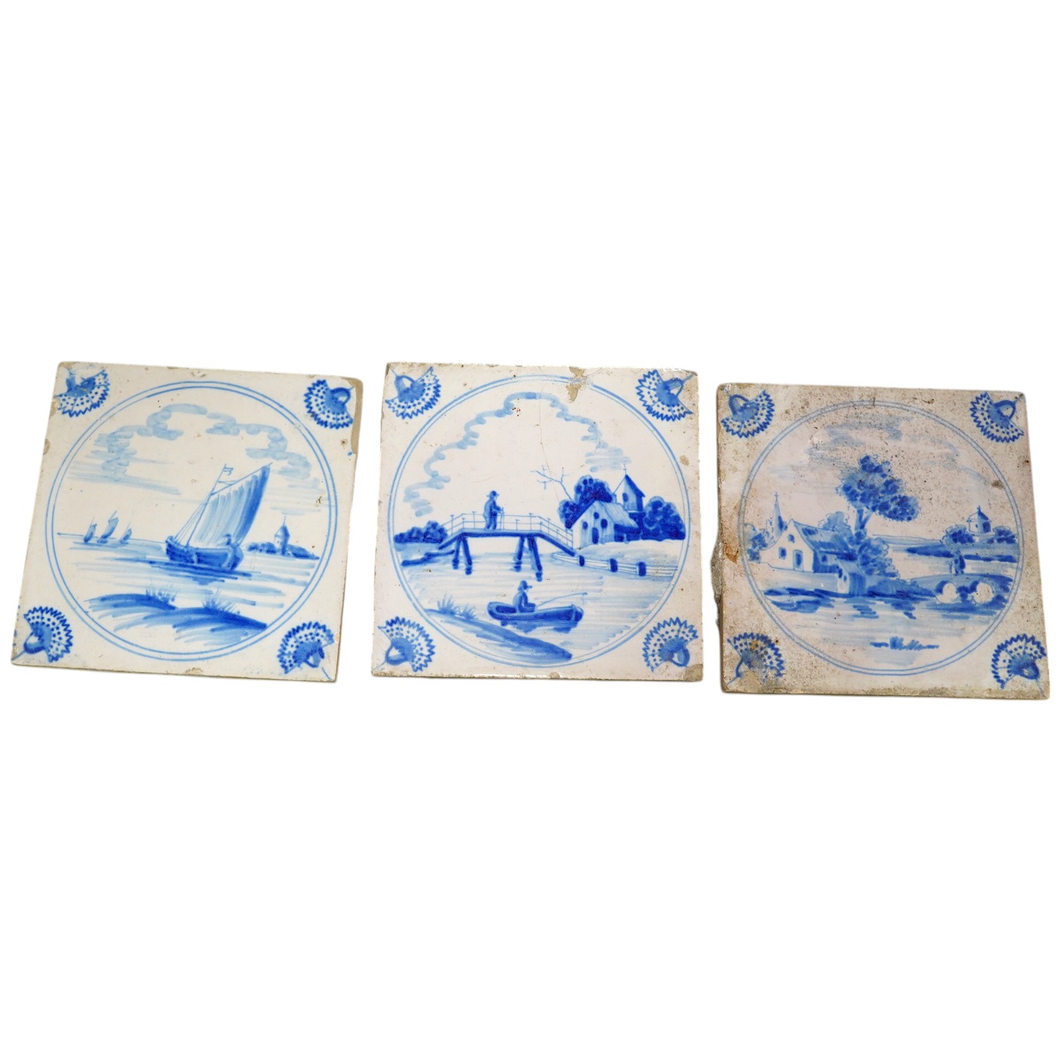 A quantity of 19th century blue and white Delft tiles, approximately 13 x 13cm. Condition varies